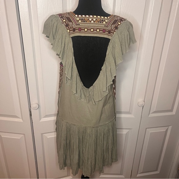 Free People Day Glow Embroidered Mini Dress Sz L Cottagecore Hippie Aztec Boho - Picture 10 of 13